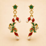 Christmas Candy Cane Earrings Gold Plated Metal Alloy With Enamel And Sparkling Czech Crystals 13 JEA4 hero image