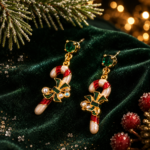 Christmas Candy Cane Earrings Gold Plated Metal Alloy With Enamel And Sparkling Czech Crystals 15 JEA4 hover image