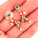 Christmas Candy Cane Earrings Gold Plated Metal Alloy With Enamel And Sparkling Czech Crystals 31 JEA4 gallery image