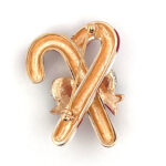 Christmas Candy Canes Pin Brooch With Enamel And Sparkling Czech Crystals | Gold Plated 10 JB9 gallery image