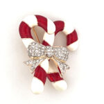 Christmas Candy Canes Pin Brooch With Enamel And Sparkling Czech Crystals | Gold Plated 7 JB9 gallery image