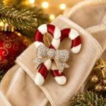 Christmas Candy Canes Pin Brooch With Enamel And Sparkling Czech Crystals | Gold Plated 2 JB9 hover image