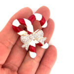 Christmas Candy Canes Pin Brooch With Enamel And Sparkling Czech Crystals | Gold Plated 12 JB9 gallery image