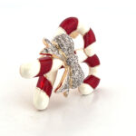Christmas Candy Canes Pin Brooch With Enamel And Sparkling Czech Crystals | Gold Plated 11 JB9 gallery image