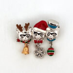 Rhodium-Plated Enamel Christmas Cat Trio Pin Brooch 36 JB259 gallery image