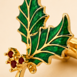 Christmas Holly Cufflinks Gold Plated Metal Alloy Set With Enamel And Sparkling Czech Crystals 20 JCU3 gallery image