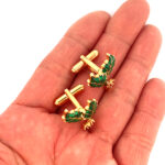 Christmas Holly Cufflinks Gold Plated Metal Alloy Set With Enamel And Sparkling Czech Crystals 26 JCU3 gallery image
