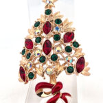 Christmas Tree Brooch With Enamel And Multicoloured Sparkling Czech Crystals | Gold Plated 37 JB14 gallery image