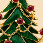 Christmas Tree Pin Brooch With Enamel And Sparkling Czech Crystals | Gold Plated 20 JB15 gallery image