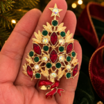 Christmas Tree Brooch With Enamel And Multicoloured Sparkling Czech Crystals | Gold Plated 25 JB14 gallery image
