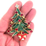 Christmas Tree Pin Brooch With Enamel And Sparkling Czech Crystals | Gold Plated 26 JB15 gallery image