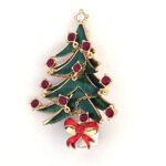 Christmas Tree Pin Brooch With Enamel And Sparkling Czech Crystals | Gold Plated 34 JB15 gallery image