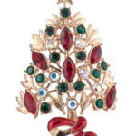 Christmas Tree Brooch With Enamel And Multicoloured Sparkling Czech Crystals | Gold Plated 27 JB14 gallery image