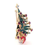 Christmas Tree Pin Brooch With Enamel And Sparkling Czech Crystals | Gold Plated 32 JB15 gallery image