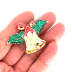 Gold Plated Enamel Christmas Bell Pin Brooch with Clapper 33 JB266 gallery image