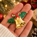 Gold Plated Enamel Christmas Bell Pin Brooch with Clapper 25 JB266 gallery image
