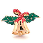 Gold Plated Enamel Christmas Bell Pin Brooch with Clapper 37 JB266 gallery image