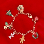 Gold Plated Christmas Charm Bracelet with Czech Crystals 71 JBT56 gallery image