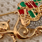 Gold Plated Reindeer and Sleigh Christmas Pin Brooch 50 JB132 gallery image