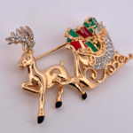 Gold Plated Reindeer and Sleigh Christmas Pin Brooch 52 JB132 gallery image