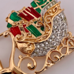 Gold Plated Reindeer and Sleigh Christmas Pin Brooch 54 JB132 gallery image