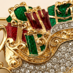 Gold Plated Reindeer and Sleigh Christmas Pin Brooch 24 JB132 gallery image