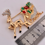 Gold Plated Reindeer and Sleigh Christmas Pin Brooch 48 JB132 gallery image