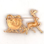 Gold Plated Reindeer and Sleigh Christmas Pin Brooch 36 JB132 gallery image