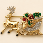 Gold Plated Reindeer and Sleigh Christmas Pin Brooch 20 JB132 hero image