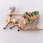 Gold Plated Reindeer and Sleigh Christmas Pin Brooch 44 JB132 gallery image