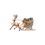 Gold Plated Reindeer and Sleigh Christmas Pin Brooch 34 JB132 gallery image