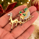 Gold Plated Reindeer and Sleigh Christmas Pin Brooch 28 JB132 gallery image