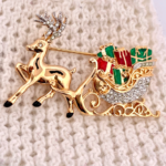 Gold Plated Reindeer and Sleigh Christmas Pin Brooch 56 JB132 gallery image
