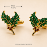 Christmas Holly Cufflinks Gold Plated Metal Alloy Set With Enamel And Sparkling Czech Crystals 22 JCU3 gallery image