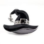 Rhodium-Plated Enamel Witch’s Hat Crystal Pin Brooch