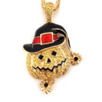 Gold Plated Jack O'Lantern Pendant with Czech Crystals
