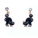 Gold-Plated Witches Cat Earrings with Czech Crystals