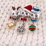Rhodium-Plated Enamel Christmas Cat Trio Pin Brooch