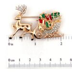 Gold Plated Reindeer and Sleigh Christmas Pin Brooch