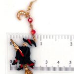Gold Plated Witch on Broom Enamel Crystal Earrings