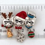 Rhodium-Plated Enamel Christmas Cat Trio Pin Brooch