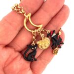 Gold Plated Halloween Charm Necklace with Czech Crystals