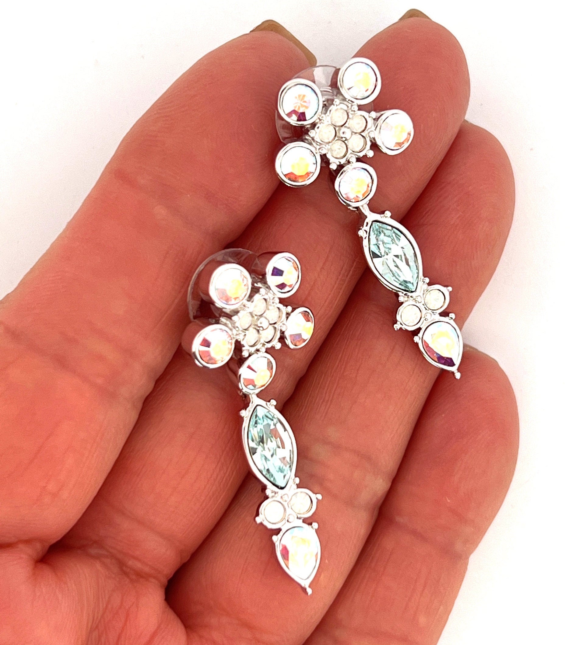 il-fullxfull.3990152733-2dx0.jpg Rhodium Plated Aurora Borealis Czech Crystal Earrings