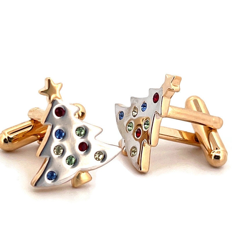 il-fullxfull.4002241751-gsuu.jpg Gold Plated Christmas Tree Cufflinks with Czech Crystals