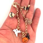 Gold Plated Halloween Charm Bracelet, Czech Crystals