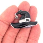 Rhodium-Plated Enamel Witch’s Hat Crystal Pin Brooch