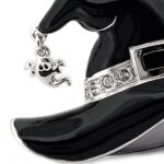Rhodium-Plated Enamel Witch’s Hat Crystal Pin Brooch
