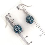 Rhodium Plated Blue Enamel Christmas Bauble Earrings