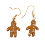 Gold Plated Enamel Gingerbread Man Christmas Earrings