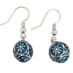 Rhodium Plated Blue Enamel Christmas Bauble Earrings